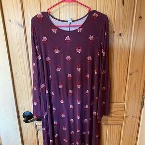 Old Navy Burgundy Floral Long Sleeve Dress